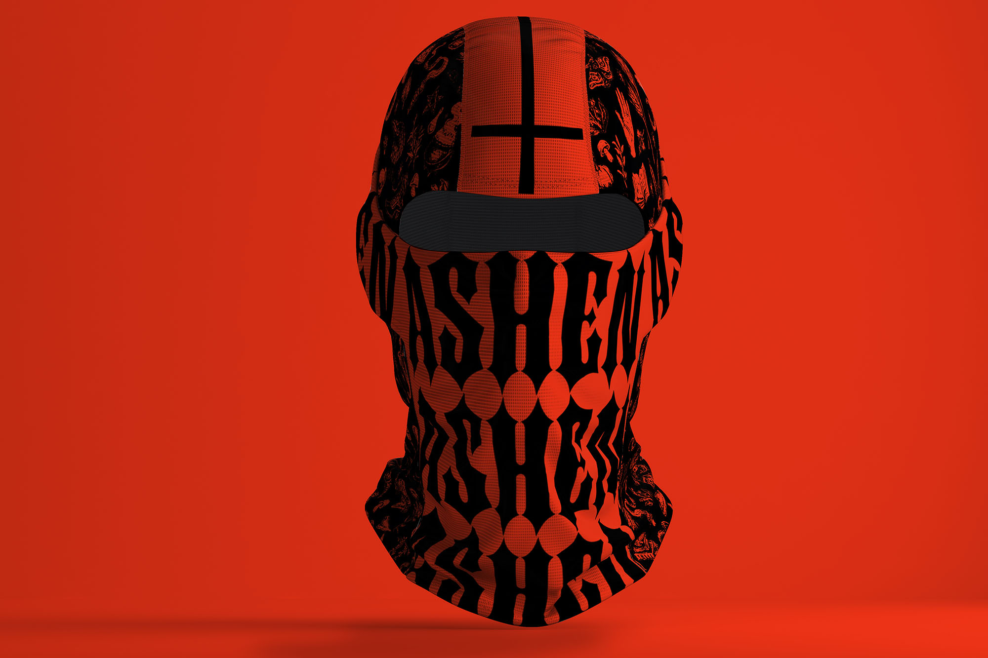 Ski mask designed by Wotbbi for Ashen, a streetwear fashion brand, as part of its branding.