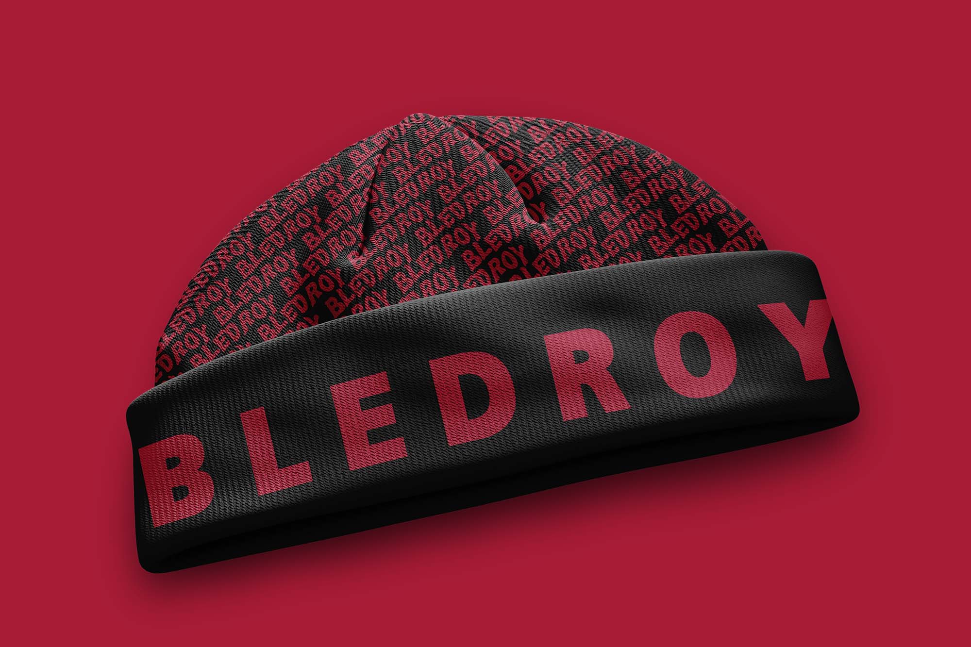 Beanie graphic designed by Wotbbi for Bledroy, a streetwear brand, as part of its fashion branding showcase.