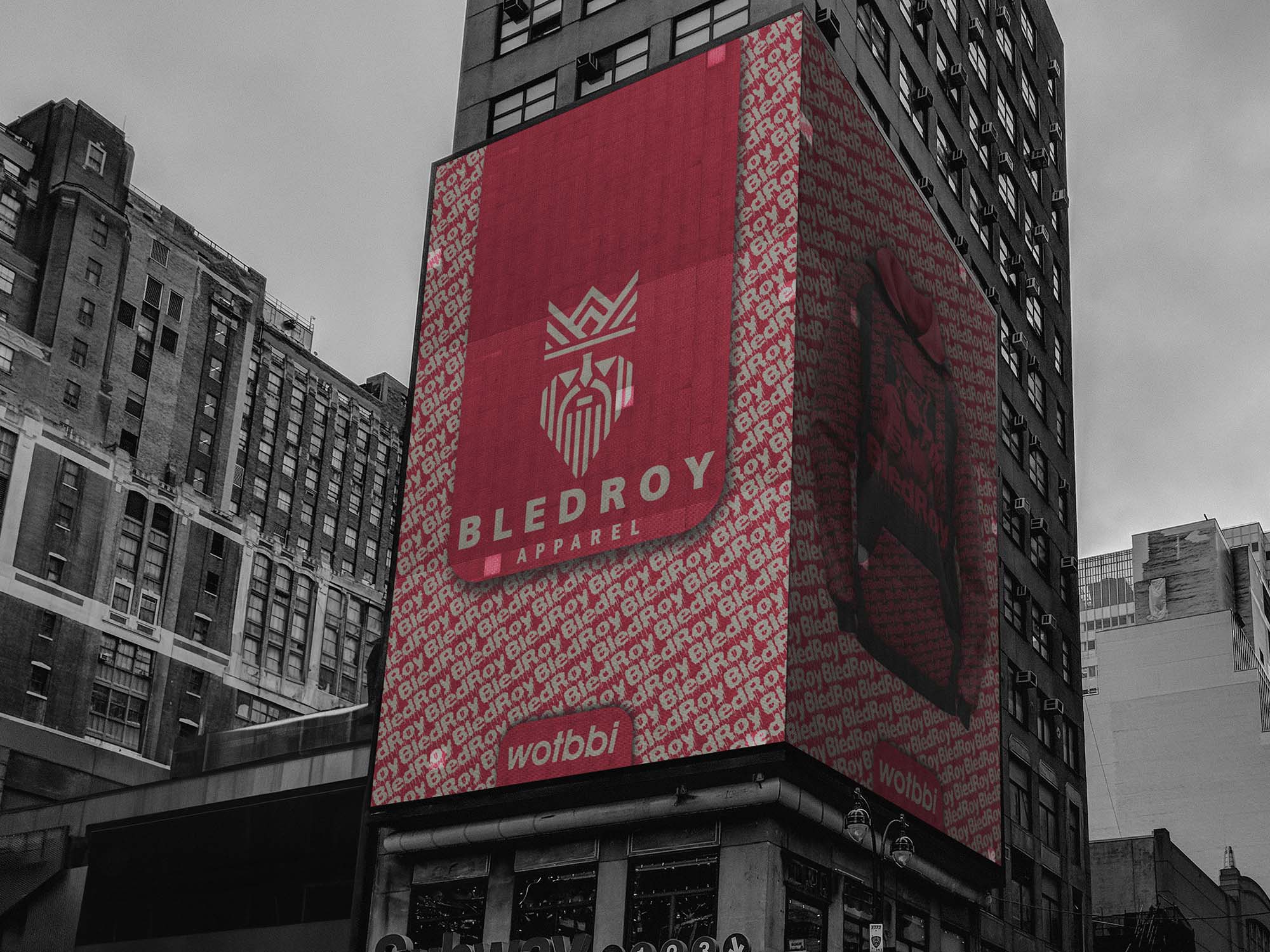 Billboard designed by Wotbbi for Bledroy, a streetwear brand, as part of its visual identity.