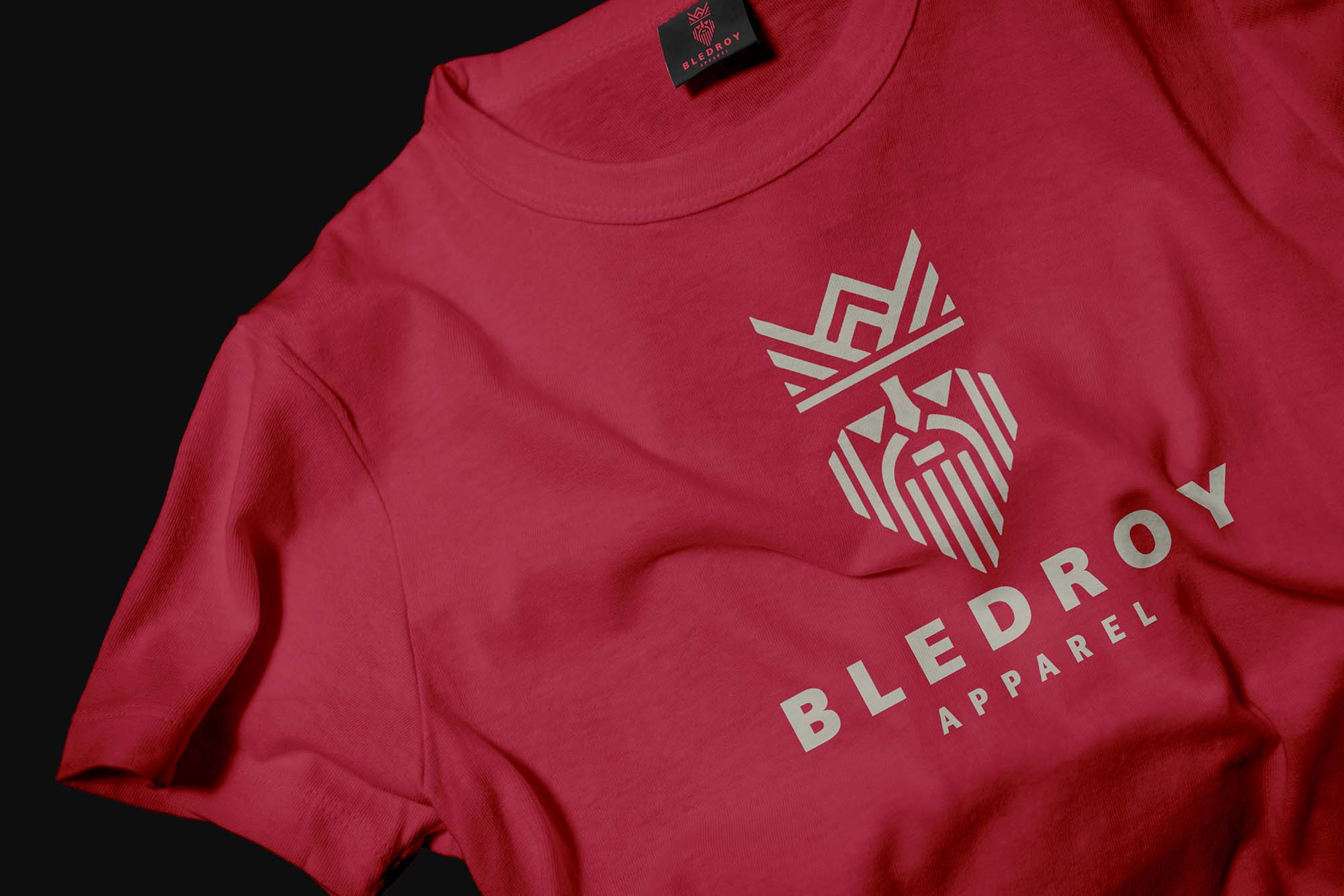 Logo showcase on a T-Shirt designed by Wotbbi for Bledroy, a streetwear clothing brand, as part of its visual identity.