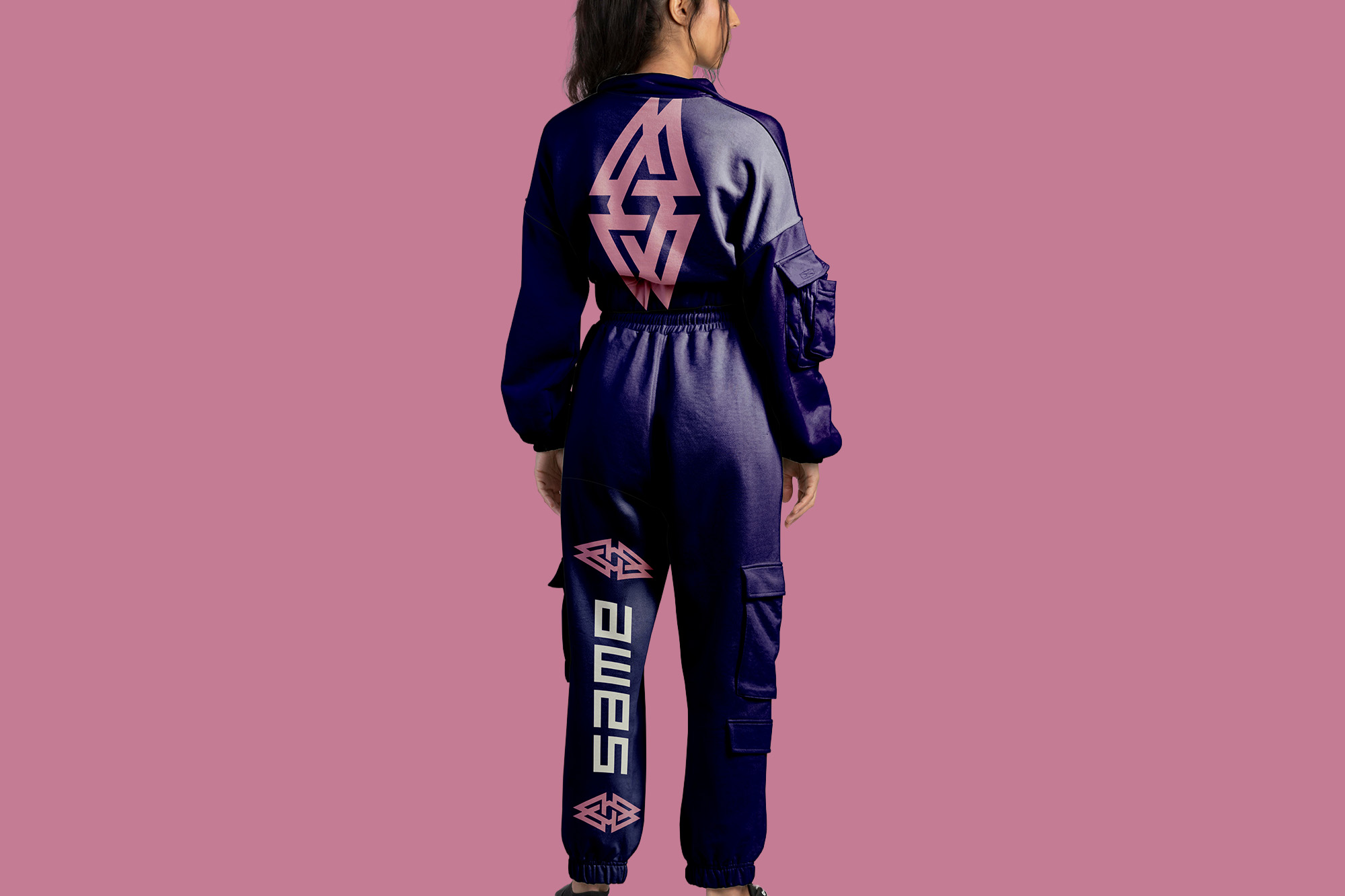 Fashion branding showcase model designed by Wotbbi for SAME, a streetwear brand, as part of its visual identity.
